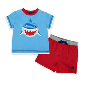 Bé cậu bé quần áo thiết lập Toddler Boutique tùy chỉnh OEM in 100% cotton mùa hè quần màu đỏ - Product Image 1