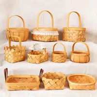 Kotak Permen Penyimpanan Dapur Anyaman, Keranjang Woodchip Bunga Dekorasi Pernikahan Roti Buah dengan Pegangan