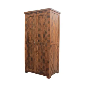 Vintage rustic rough mango wood wardrobe bedroom old Wood Almirah Indian Solid Wood furniture supplier manufacturer Exporter