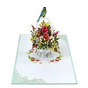 Best favorite and selling 3D Greeting Pop Up Card Paper with Flower Basket model Wholesale from VietNam