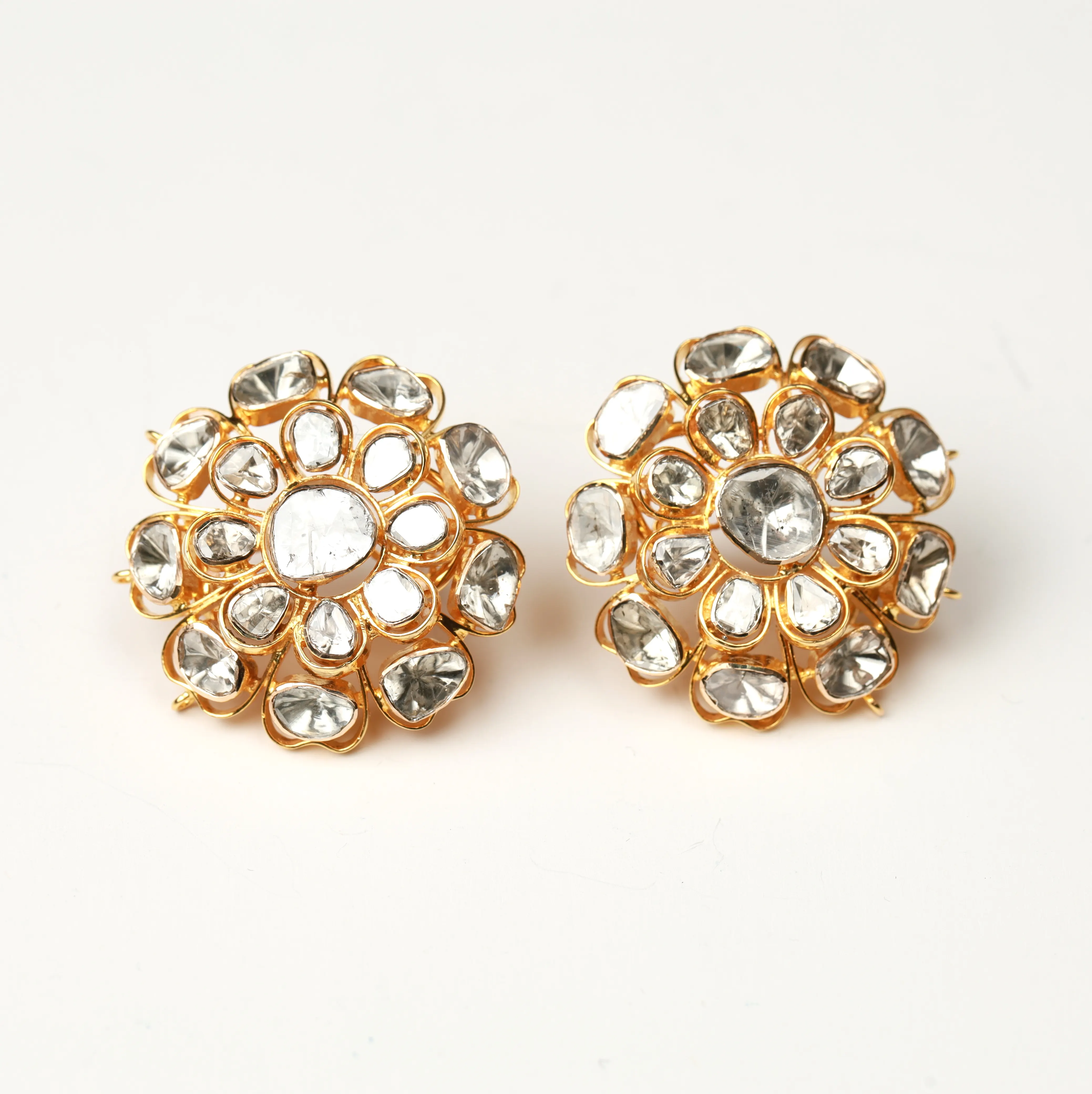 Polki-pendientes de diamantes de oro sólido de 14k, joyería hecha a mano, venta al por mayor