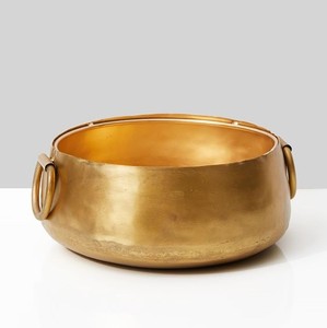 Vajilla de Metal ovalada con forma personalizada, cuencos ovalados de doble pulido, Metal dorado brillante martillado con mango - Product Image 3