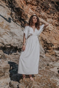 คลาสสิกผ้าลินินผู้หญิงชายหาดแต่งงานชุดMaxi - Product Image 2