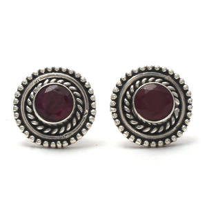 Pendientes de tuerca de GEMA de rubí Natural, Plata de Ley 925, hechos a mano, aretes de tuerca redondos de plata Bohemia, joyería para proveedores al por mayor - Product Image 1