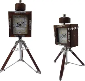 Vintage Style Table Top Desk Chrome Clock Collectible Watch Decorative with Wooden Tripod Stand Office & School Table Clock