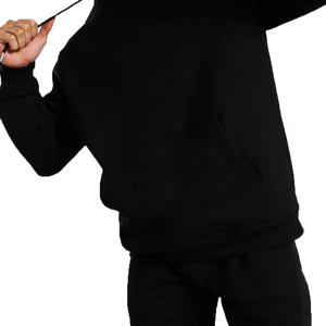 Customized <b>Men's</b> Fancy Side Pockets Hooded With Jogging Sets /Pullover Pure <b>Black</b> Gents Hoodies Set - Product Image 3