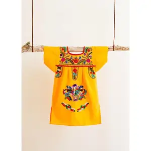 2019新设计的手工刺绣工作短袖的孩子穿女孩墨西哥连衣裙
