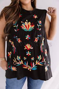 Moda de verano Casual Gypsy moda mujer blusa de talla grande mexicana manga corta bordada blusas de tela de algodón - Product Image 3