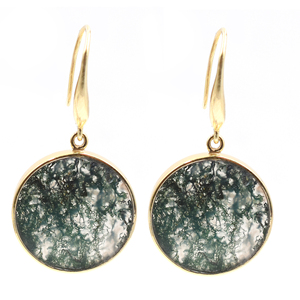 Agate de mousse 37 à 38 MM avec fil d'oreille forme ronde lunette argentée boucle d'oreille plaquée or - Product Image 1