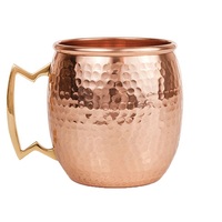 Tasse en cuivre et en acier inoxydable, martelée, avec poignée en laiton, tasse de mule de moscou, 1 pièce de 16oz