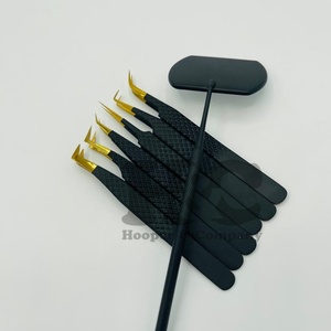 Pinzas para pestañas Mink Logotipo personalizado Pinzas para pestañas con punta inclinada de acero inoxidable negro Embalaje sostenible - Product Image 3