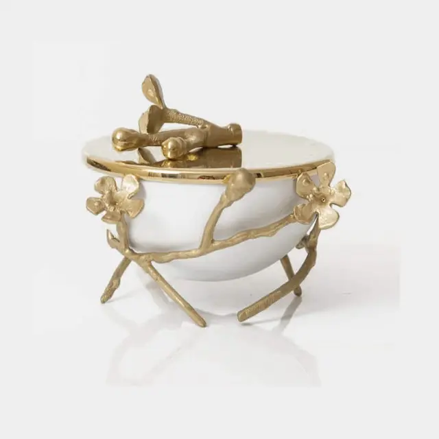 Best Design Brass Nuts And Chocolate Server With Lid And Stand Premium Quality Serving Dry Fruits Box