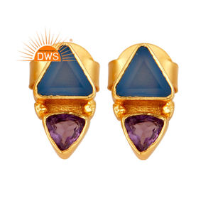 Dernière conception faite à la main améthyste naturelle et calcédoine bleue pierre précieuse boucle d'oreille bijoux de mode pour les femmes cadeau pour elle - Product Image 1