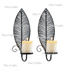 Leaf Shape Wall Hanging <b>Candle</b> Holder <b>Set</b> Of Two Iron Black Color Decorative <b>Candle</b> Holder For Wedding Events Decor - Product Image 4