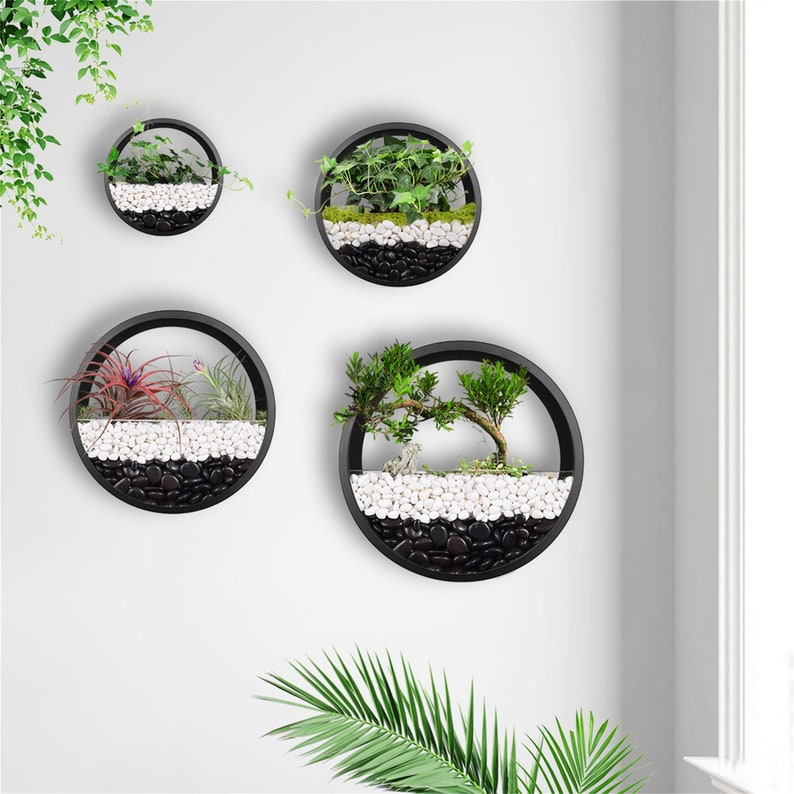 Набор из 4 круглых металлических цветочных горшков для террариума, настенные подвесные кастрюли для растений