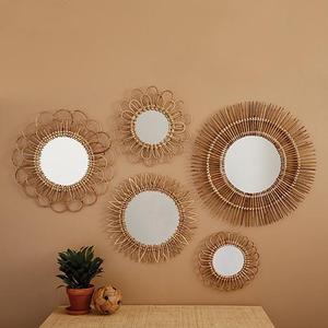 Miroir mural décoratif contemporain en rotin écologique, design artisanal avec cadre en fil métallique, taille et couleur personnalisables, Entreprise MR0002 - Product Image 4