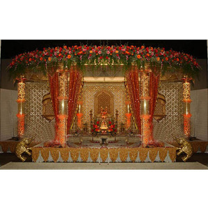 Conjunto de escenario de boda india, decoración tradicional de escenario de cristal dorado, de fibra - Product Image 1