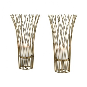 <b>Wired</b> Antique Stylish Glass Votive Iron Line Metal Frame Candle Holder Hot Selling Tabletop Stand Gold Plated Candle Vessel - Product Image 1