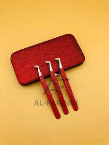 Pince à épiler d'extension de cils de volume russe imprimé diamant rouge étuis magnétiques en acier inoxydable pince à cils à pointe pointue - Product Image 4