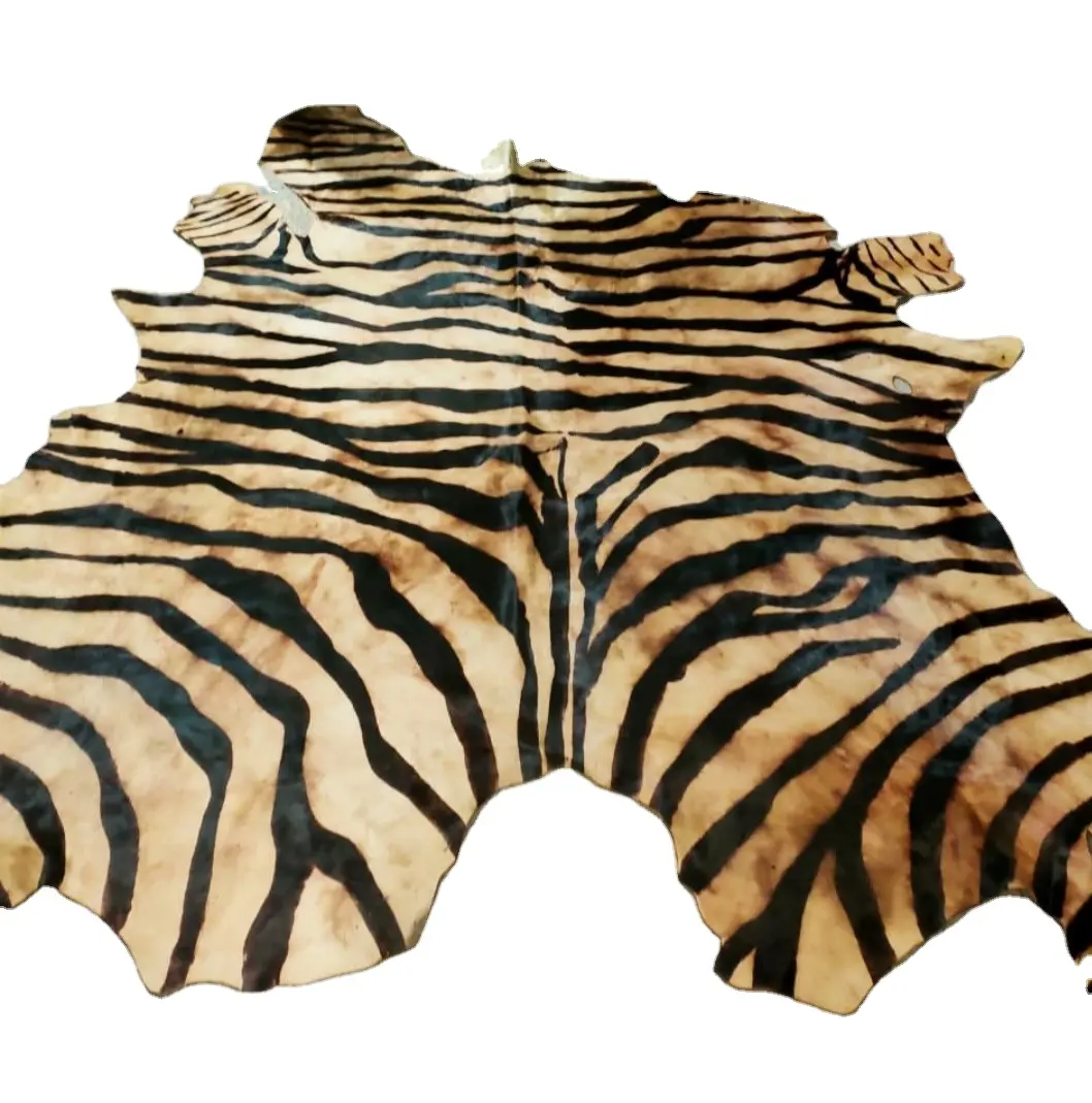 Printed Zebra Pattern Cow Hides With Hair On