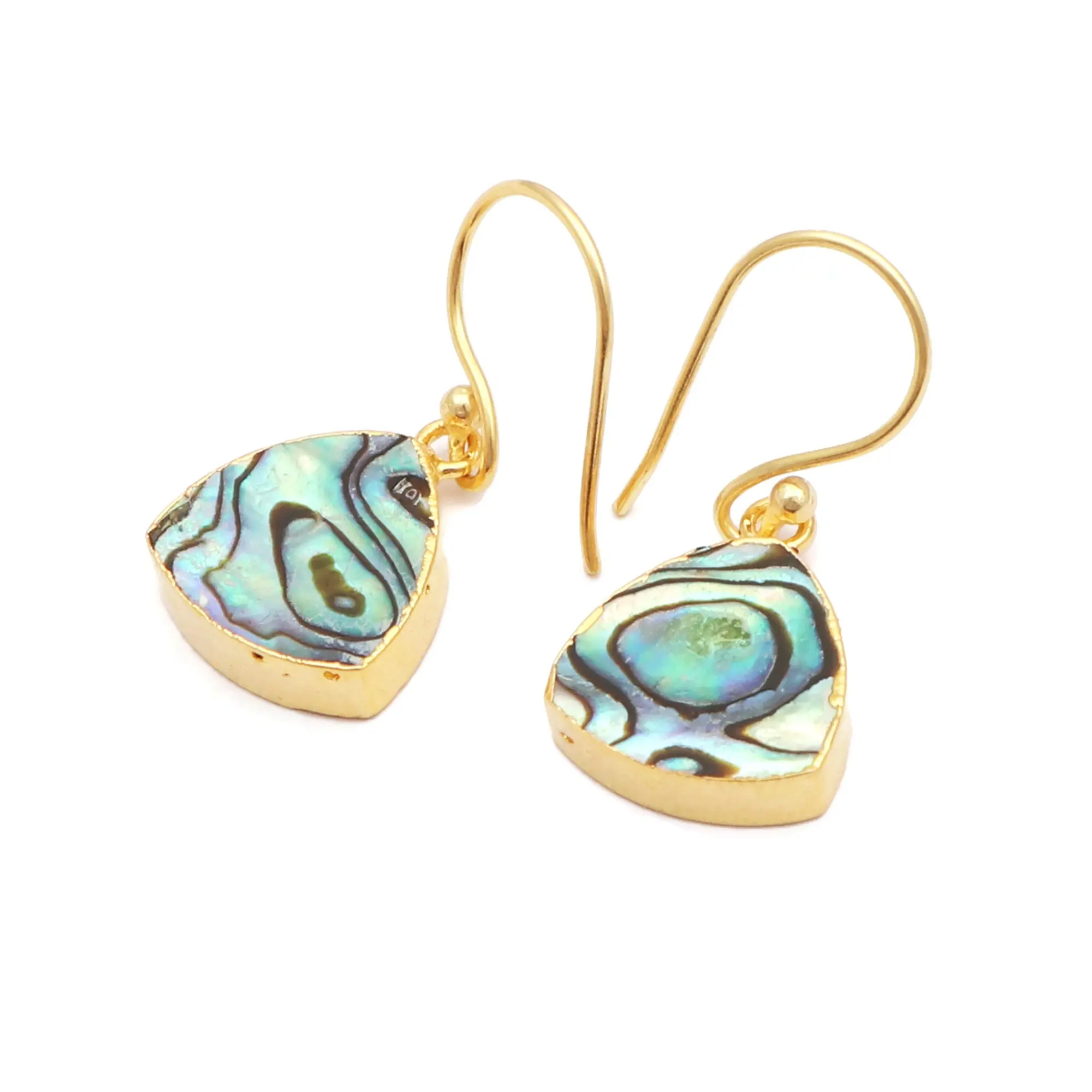 Trillion shape abalone shell gemstone stylish earring gold electroplated hook earring handmade wholesale fashion jewelry gifts