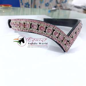 Bande de sourcils en cristal rose en forme de V de luxe de haute qualité pour les sports de plein air produit équestre avec boucle à bouton-pression pour les propriétaires de chevaux - Product Image 4