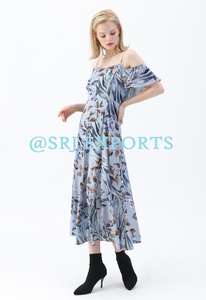 Beautiful Leaves Print <b>Cold</b> <b>Shoulder</b> <b>Maxi</b> <b>Dress</b> <b>Maxi</b> Length Button Front off solder sleeve Decor And Hidden Side Zip Closure - Product Image 3