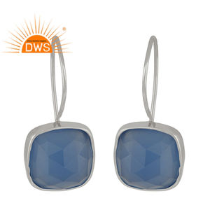 Boucles d'oreilles en calcédoine bleue naturelle Designer 925 Sterling Boucles d'oreilles crochet en argent fin Bijoux Collection classique en gros - Product Image 1