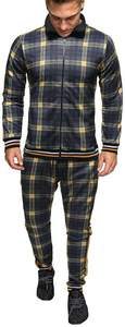 New Men's 2 Pieces Tracksuits <b>Jacket</b> and Pants Casual Full Zip <b>Running</b> Jogging Athletic Plaid Sports Sweatsuits - Product Image 5