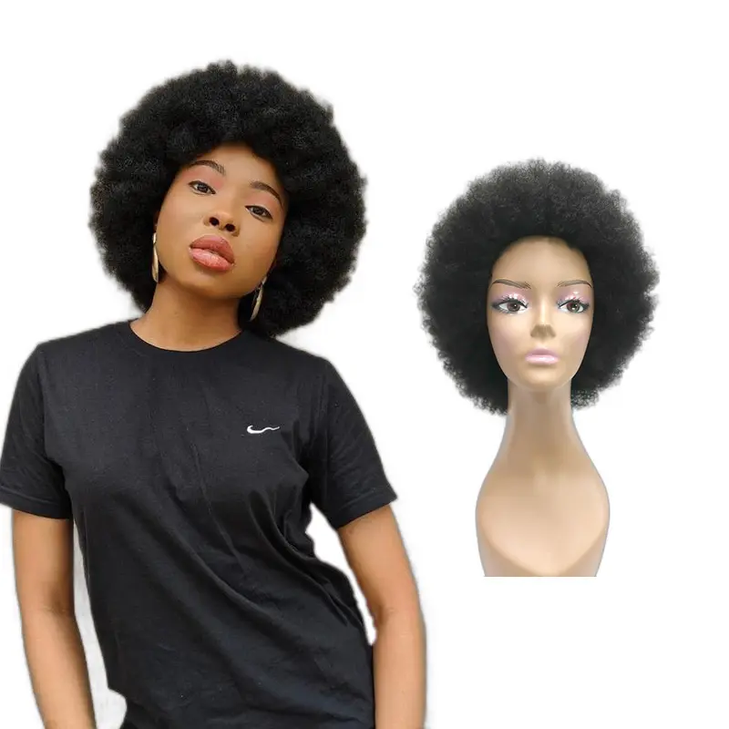 Peluca Afro rizada para mujeres negras, pelo sintético Afro, corto y esponjoso, rizado a granel, novedad, venta al por mayor