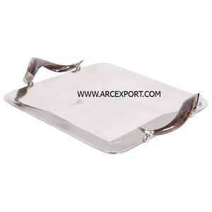 Plateau de décoration en acier inoxydable martelé en métal poli miroir de meilleure qualité avec plateau de service couleur or à deux poignées - Product Image 4