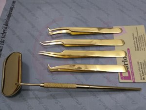 Pinces à cils dorées, outils pour extensions de cils avec logo personnalisé, pinces à volume en acier inoxydable pour cils - Product Image 3