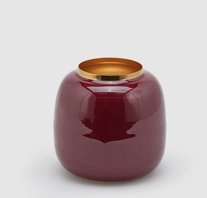 Vase en céramique moderne, glaçure bordeaux, bord doré, pot à fleurs d'intérieur, design minimaliste, décoration de bureau - Product Image 1