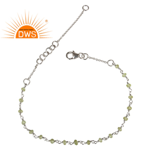 Pulsera de plata de ley 925 con gemas de peridoto Natural, brazalete de cadena con piedras preciosas chapadas en rodio blanco - Product Image 1