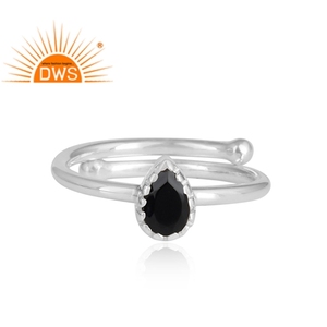 Anillo de piedras preciosas de ónix negro oscuro, anillo de banda ajustable de plata 925 de alto acabado, proveedor de joyería, Colección clásica - Product Image 2