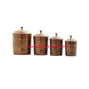 Antiqui and Vintage Design Custom Made Embossed Iron Copper Antiqui `Storage <b>Canister</b> <b>Sets</b> Packing - Product Image 1
