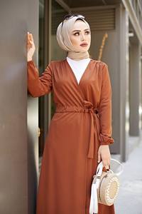 ชุดเดรสคลุมตัวแฟชั่นสไตล์มุสลิมผ้าซาตินไลคร่าสำหรับงานแต่งงานชุดเดรสผ้าตุรกีมีสายคาดเอวผ้าซาตินไลคร่า - Product Image 3