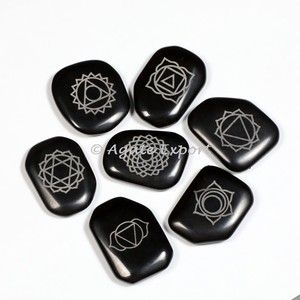Black Agate Antique Engraved Chakra Stone <b>Set</b> <b>Square</b> Shape Handmade Feng Shui & Love Style Home Decor - Product Image 2
