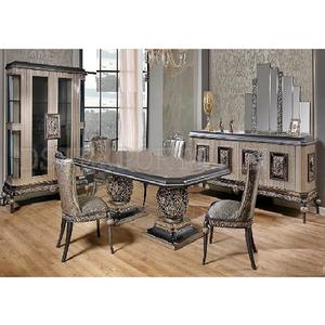 Conjunto de muebles de comedor con acabado metálico, conjunto de mesa de comedor con aspecto lujoso, color negro metalizado, Moderno - Product Image 1