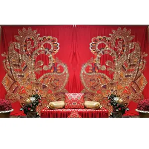 Fondo de boda de lujo de estilo moderno con bordado de pavo real hermoso para Ceremonia de Mehndi u otros eventos - Product Image 1
