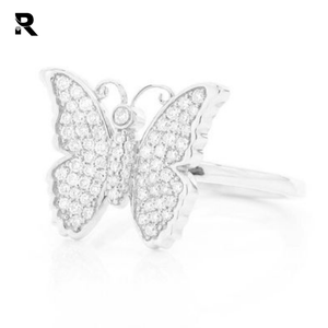Anillo de mariposa de diamante redondo de corte brillante para mujer, 0,40 CTW, 14k, rosa, blanco, amarillo, oro, mariposa, joyería de diamante para mujer - Product Image 2