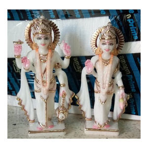 Estatua de Mármol Blanco Puro de la Diosa Laxmi y el Dios Vishnu en Posición de Pie - Product Image 1