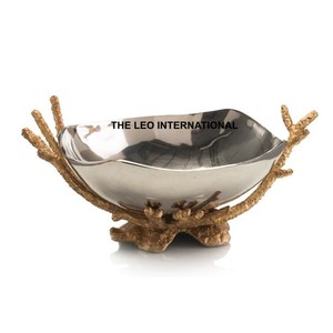 Tazón decorativo de diseño de forma Irregular chapado en oro con Base pulida brillante, frutero único de Metal de aluminio - Product Image 1