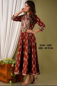 Vestido largo de rayón con estampado para mujer, traje largo de algodón Anarkali con bordado pesado, elegante, sin trabajo, de Royal Export - Product Image 2