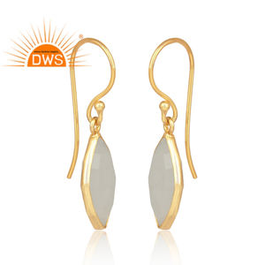 Pendiente de gota de plata chapada en oro Marquesa de piedra lunar blanca, joyería de piedras preciosas para mujer, regalo para su colección Vintage - Product Image 2