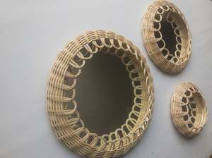 Set of 3 Round Rattan <b>Mirrors</b> with Flower Design Different Sizes Wall Mounted <b>Mirrors</b> Perfect for Indoor Home Decor - Product Image 2