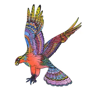 木制拼图-彩色鹰A3/A4/A5拼图独特形状拼图-成人和儿童的美丽动物