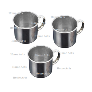 Taza para beber agua de forma redonda de diseño fantástico en taza de leche de té de color plateado de acero inoxidable a buen precio en la India - Product Image 1