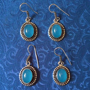 ที่มีคุณภาพดีของ Aqua นิลรูปไข่รูปร่าง Earing : Aqua นิลรูปไข่ต่างหูสำหรับขาย - Product Image 1