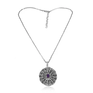 Amethyst Gemstone Pendant Trang Sức Bán Buôn Dệt Net Thiết Kế 925 Sterling Silver Oxy Hóa Phụ Nữ Vòng Cổ Nhà Cung Cấp Trang Sức